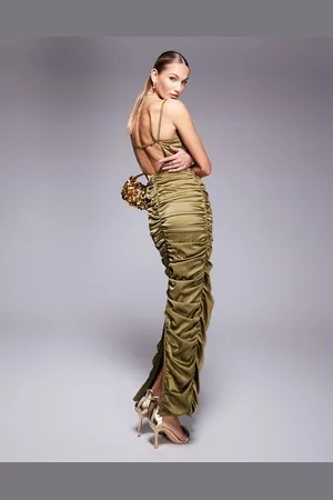 Jaded Rose Ruched backless maxi dress in -Green