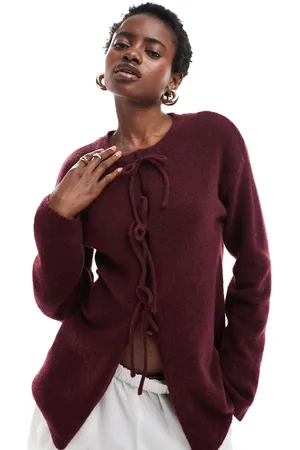 Monki Knit bow tie up cardigan in -Red