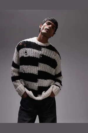 AllSaints Pip crew neck striped jumper in white