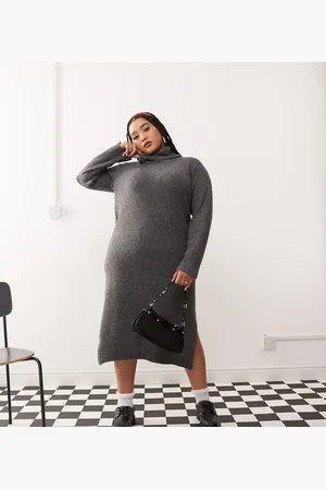 Noisy May High neck knitted midi jumper dress in grey