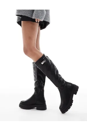 SEQWL Knee high buckle flat riding boots in
