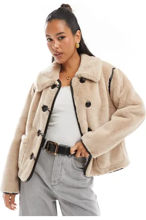 Threadbare Faux fur button up jacket in -Neutral