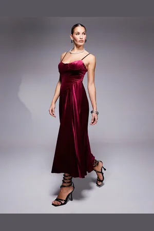 Jaded Rose Drop waist velvet midaxi dress in -Red