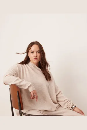 ASOS Curve premium cashmere blend knit hooded jumper in (part of a set)-White