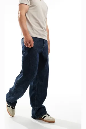 Dr Denim Omar wide straight leg jeans in canyon dark retro wash-Blue