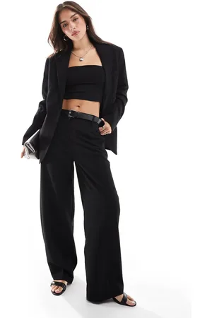 Bershka Wide leg belted tailored pants in (part of a set)