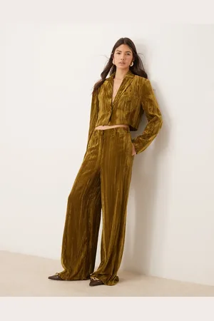River Island Velvet wide leg pants in (part of a set)-Green