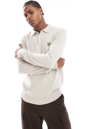 Lyle & Scott Merino long sleeve knitted polo in -Neutral