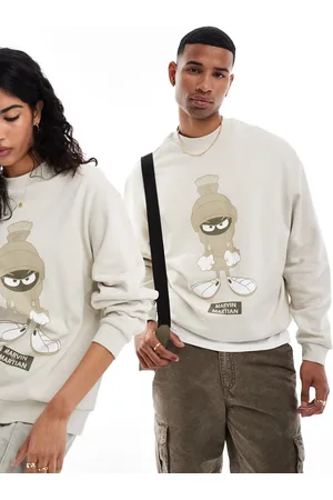 ASOS Unisex oversized sweatshirt with Looney Tunes Marvin the Martian print in -Neutral