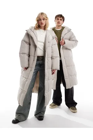 COLLUSION Unisex maxi puffer jacket with hood in -Neutral
