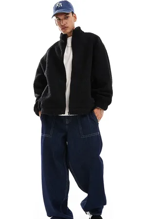 COLLUSION Borg zip through funnel neck sweat top in -Blue