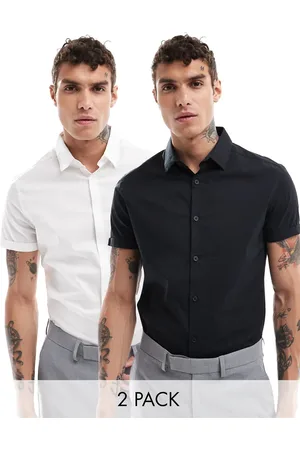 ASOS 2 pack skinny fit work shirt in white and black-Multi