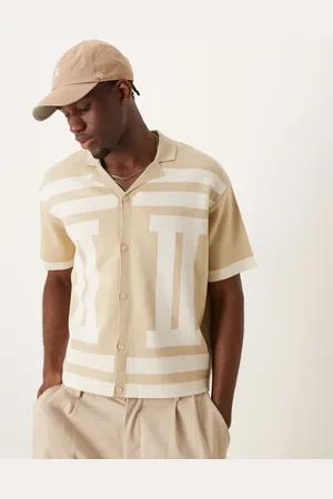 ASOS Oversized boxy knitted shirt with pattern in neutral