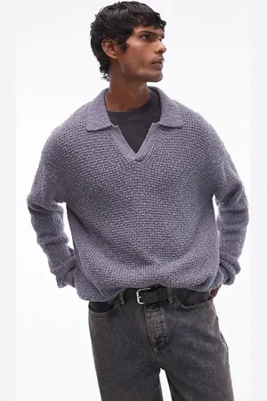 Topman Knitted cotton revere polo in light blue