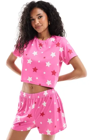 Loungeable Cropped t-shirt and shorts pyjama set in star print