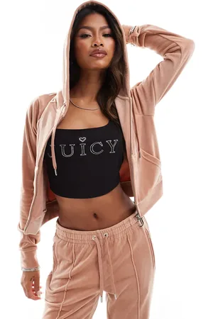 Juicy Couture Velour zip through hoodie in coffee (part of a set)-Brown