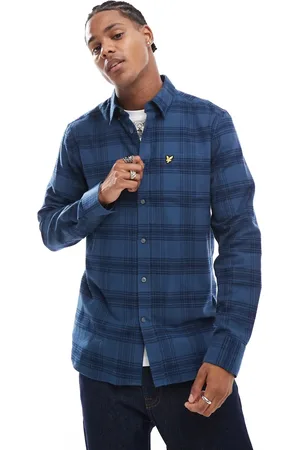 Lyle & Scott Tonal check flannel shirt in dark blue-Navy