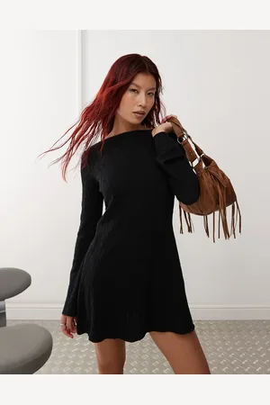 Monki Boat neck textured mini dress in