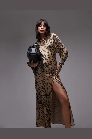 & OTHER STORIES Volume sleeve satin maxi dress with drape back detail in -Neutral