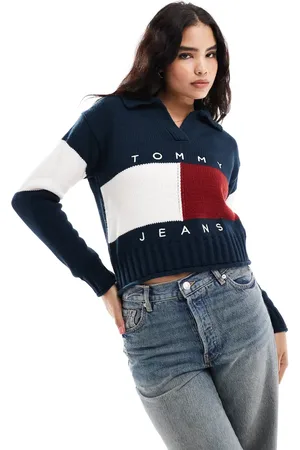 Tommy Hilfiger Flag polo neck jumper in navy