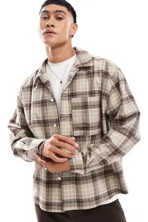 ASOS Oversized long sleeve shirt in beige check