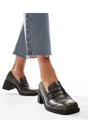 ASOS Stanford smart mid heeled loafers in burnt black