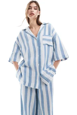 ASOS Oversized bowling shirt in pyjama stripe-Multi