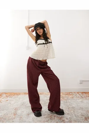 Reclaimed Wide leg pants in pinstripe-Red