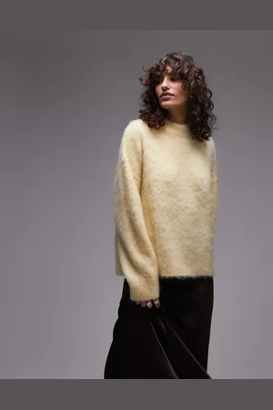 Topshop Knitted fluffy relaxed jumper in -Yellow