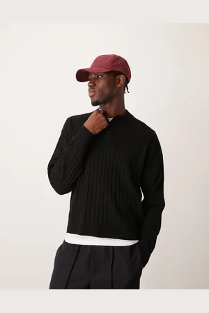 ASOS Relaxed boxy fit knitted long sleeve ribbed polo jumper in