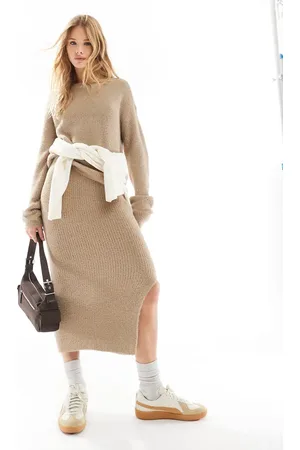 VERO MODA Fluffy midi skirt in beige (part of a set)-Neutral