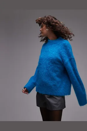 Topshop Knitted fluffy relaxed jumper in -Blue