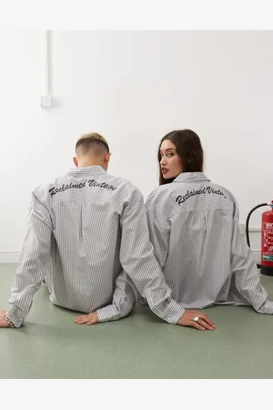 Reclaimed Unisex oversized stripe shirt with back logo-Multi