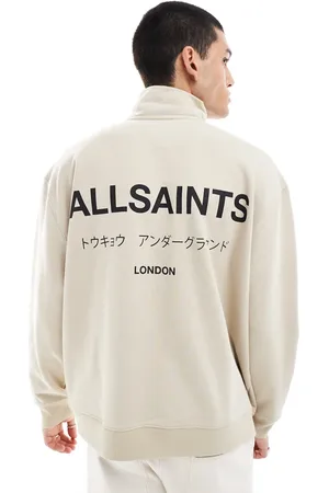AllSaints Underground 1/2 zip sweatshirt in stone-Neutral