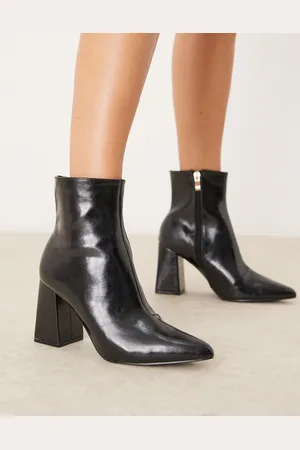 Raid Tetlee block heel ankle boots in black patent