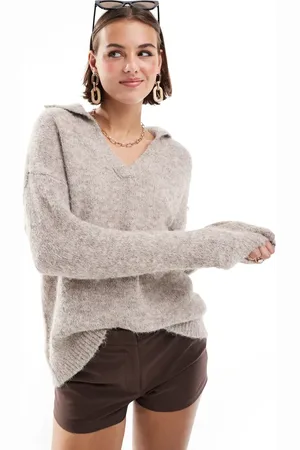 ONLY Split neck jumper in melange-Neutral