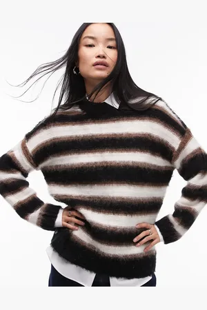 Topshop Knitted neutral stripe oversized jumper in -Multi