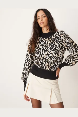 Y.A.S High neck puff sleeve jumper in print-Multi