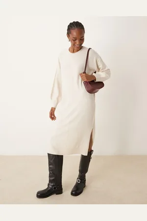VILA Seam detail jumper maxi dress in cream-White