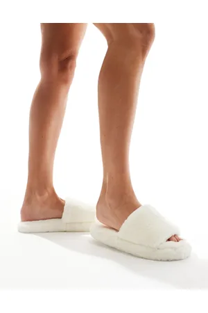 ASOS Zofia mule slippers in faux fur-Neutral