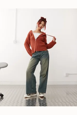 Monki Knitted rib hoodie zip up cardigan in