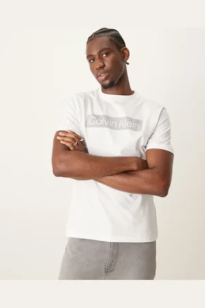 Calvin Klein Box striped logo t-shirt in white