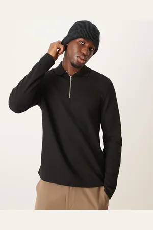 ASOS Long sleeve polo shirt with waffle texture in