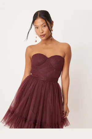 Lace & Beads Corset tulle overlay mini dress in -Purple
