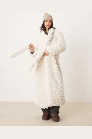 Glamorous Cloud faux fur coat with robe tie-White