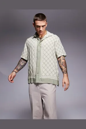 River Island Geometric border print shirt in green