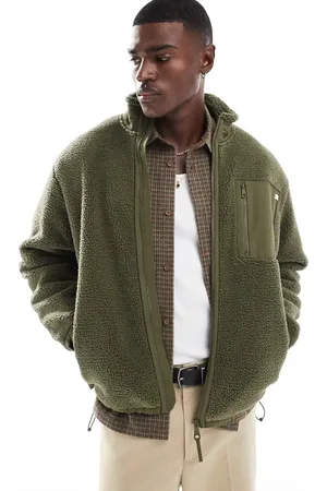 Farah Sherpa fleece zip jacket in -Green