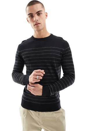 French Connection French Connection crew neck jumper in grey and navy stripe-Multi