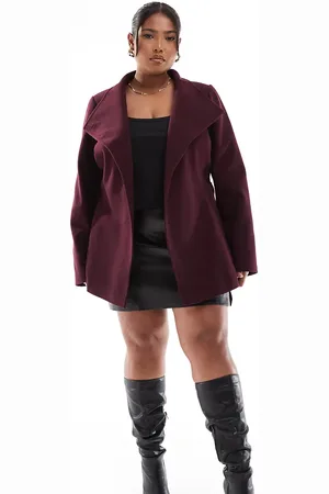 Yours Wrap wool look coat in berry -Red