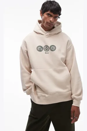 SELECTED Oversized hoodie in beige with central print-Neutral